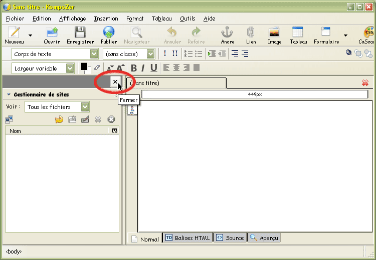 fermer le gestionnaire de sites