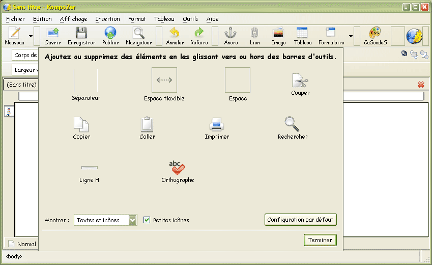 modification de la barre d'outils