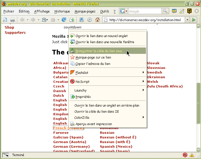 Firefox : clic droit sur le lien